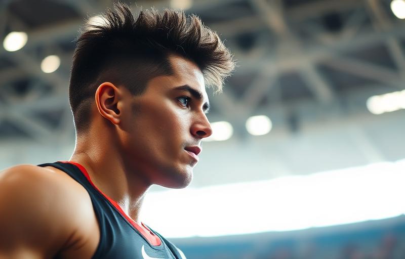 Elite athlete in peak performance competition moment with intense mental focus and determination, demonstrating enhanced sports psychology through neurofeedback brain training