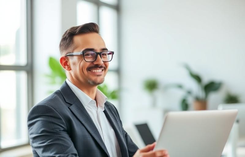 Confident business professional achieving sharp focus and mental clarity at work, demonstrating career success and improved executive function after adult ADHD neurofeedback treatment