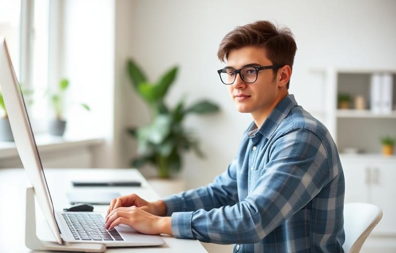 Focused student working productively at computer with enhanced concentration and mental clarity, demonstrating ADHD management success through drug-free neurofeedback treatment